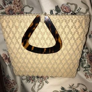 Unique Vintage Woven purse with Faux ? Tortoise